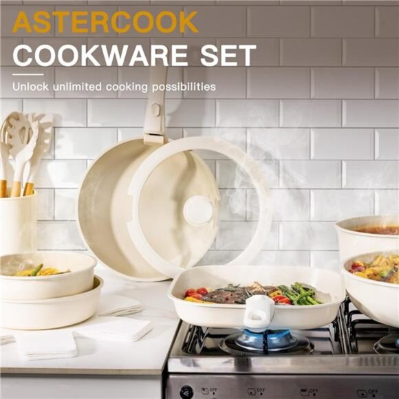 Astercook 22 Piece Pots and Pans Set Non Stick, Cookware Set with Detachable - Picture 3 of 8